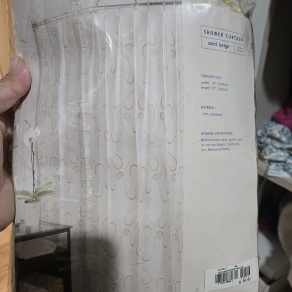 Swirl Beige Shower Curtain - Picture 2 of 2
